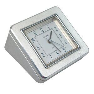 Bulova Desk Clock Paper Weight Silver Finish Quartz Movement